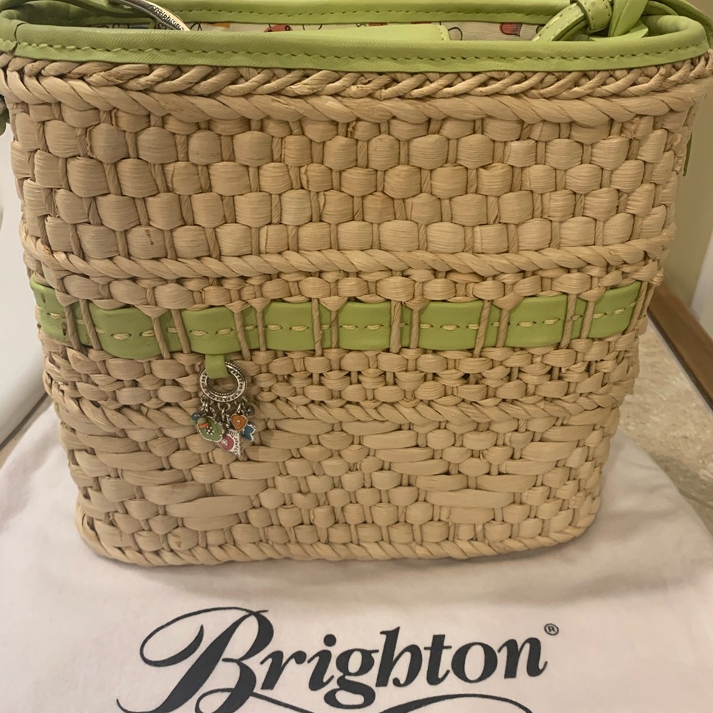 Brighton Carmela Lime Straw/Leather Handbag